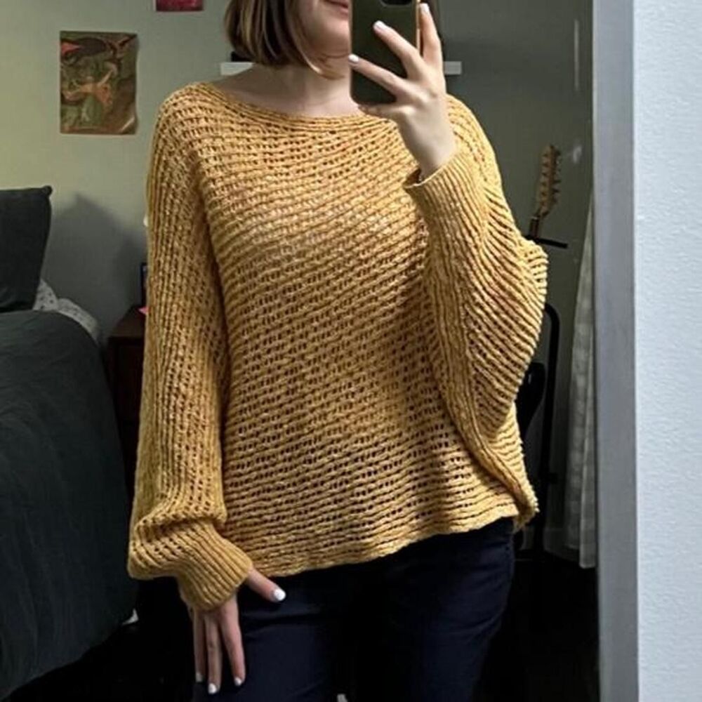 Free-people Women's Yellow and Gold Crochet Jumper